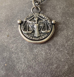 Libra handmade sterling silver pendant. Zodiac sign coin necklace.