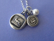 Load image into Gallery viewer, Pain causes me to flee, sterling silver necklace, amulet, pendant,  antique wax seal pendant, sterling silver, handmade , stag, or deer.