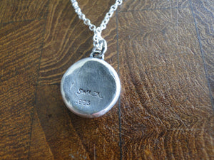 Pain causes me to flee, sterling silver necklace, amulet, pendant,  antique wax seal pendant, sterling silver, handmade , stag, or deer.