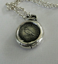 Load image into Gallery viewer, God Feeds the Ravens…. sterling silver antique wax letter seal. Religious pendant featuring a crow or raven