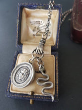 Load image into Gallery viewer, Medusa, snake and hand necklace. Female warrior....Sterling silver with long belcher chain. Handmade medusa necklace