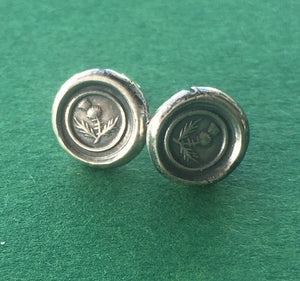 Sterling silver, Thistle, wax seal stud earrings. Scottish emblem, antique seal impression.