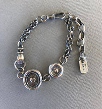 Load image into Gallery viewer, Victorian chunky silver bracelet, handmade bracelet, customised gift for her. Wonderful unique bracelet with antique wax letter seals.