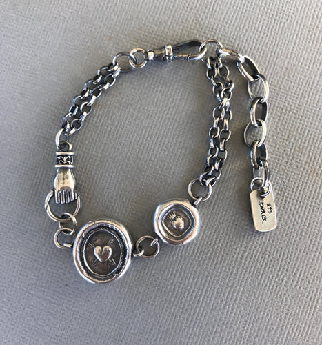 Victorian chunky silver bracelet, handmade bracelet, customised gift for her. Wonderful unique bracelet with antique wax letter seals.