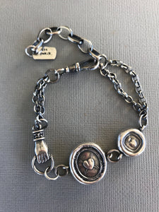 Victorian chunky silver bracelet, handmade bracelet, customised gift for her. Wonderful unique bracelet with antique wax letter seals.