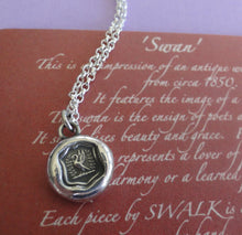 Load image into Gallery viewer, Swan, Wax seal pendant, grace beauty, poetry and harmony, sterling silver, pendant necklace, poet, musicians, music, poetry, beauty, elegant