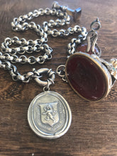 Load image into Gallery viewer, Beautiful heavy Sterling Rolo chain with large antique wax seal impression. heirloom quality piece with positive inspirational sentiment