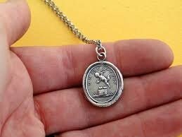 one is enough for me, cupid pendant.  antique wax seal jewelry. Sterling romantic gift.