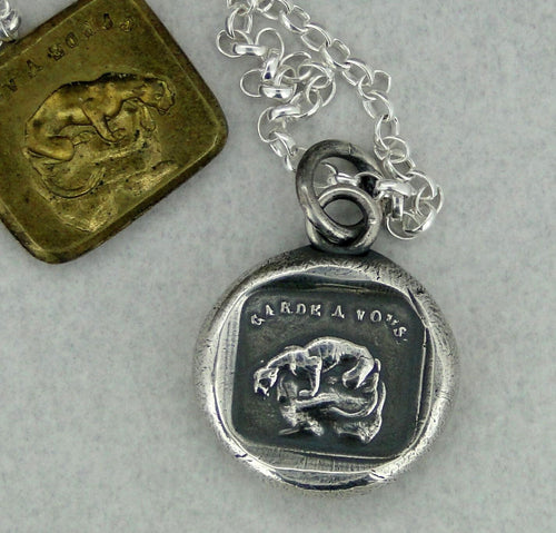 Protect you… Garde a vous, wax seal impression. Panther crouching, sterling silver