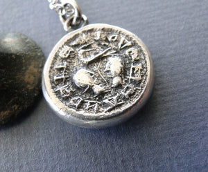 Love Me and I Thee…. medieval wax seal impression in Sterling silver.  Antique wax seal, romantic, sentimental.