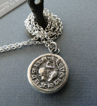 Load image into Gallery viewer, Love Me and I Thee…. medieval wax seal impression in Sterling silver.  Antique wax seal, romantic, sentimental.