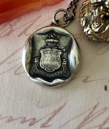 Death rather than dishonor.... Mali Mori qualm foedari.  Antique was letter seal impression.  Sterling silver meaningful jewelry.