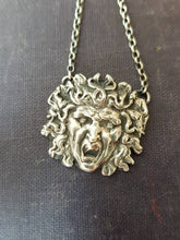 Load image into Gallery viewer, Sterling medusa, or gorgon necklace, Greek myths. Snake haired warrior, handmade sterling silver necklace, you pick the length.