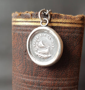 Telle est la vie, such is life boat pendant.  Antique wax letter seal. Rough seas, weathering storms.