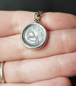 Telle est la vie, such is life boat pendant.  Antique wax letter seal. Rough seas, weathering storms.