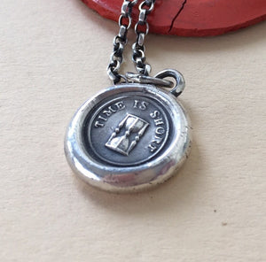 Time is short!  Antique wax letter seal.  Sterling silver,  with or without a chain.