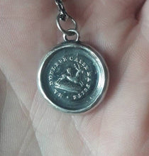 Load image into Gallery viewer, Pain causes me to flee, you wound me. Sterling silver oxidized pendant. Antique wax letter seal. Swalk