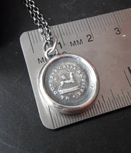 Load image into Gallery viewer, Pain causes me to flee, you wound me. Sterling silver oxidized pendant. Antique wax letter seal. Swalk