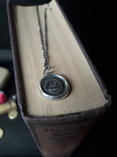 Load image into Gallery viewer, Pain causes me to flee, you wound me. Sterling silver oxidized pendant. Antique wax letter seal. Swalk