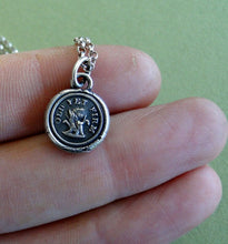 Load image into Gallery viewer, tree pendant, old yet firm...sterling silver, wax letter seal. funny victorian seal jewelry