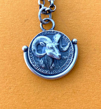 Load image into Gallery viewer, Aries handmade sterling silver pendant. Zodiac sign coin necklace.