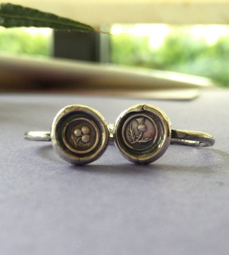 Pair of stacking rings.... Shamrock and Thistle, emblems of Ireland and Scotland. Sterling silver stackable rings.  Antique wax letter seal