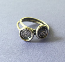 Load image into Gallery viewer, Pair of stacking rings.... Shamrock and Thistle, emblems of Ireland and Scotland. Sterling silver stackable rings.  Antique wax letter seal