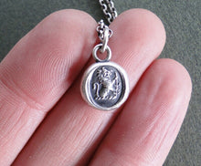 Load image into Gallery viewer, Lion pendant. Antique wax seal jewelry. silver seal jewelry. Valiant, bravery emblem. Courageous person gift.