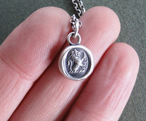 Lion pendant. Antique wax seal jewelry. silver seal jewelry. Valiant, bravery emblem. Courageous person gift.