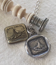 Load image into Gallery viewer, Such is life.... Telle est la vie.  Sterling silver necklace, antique wax seal impression, handmade, pendant, ship, boat, ocean, sailing.