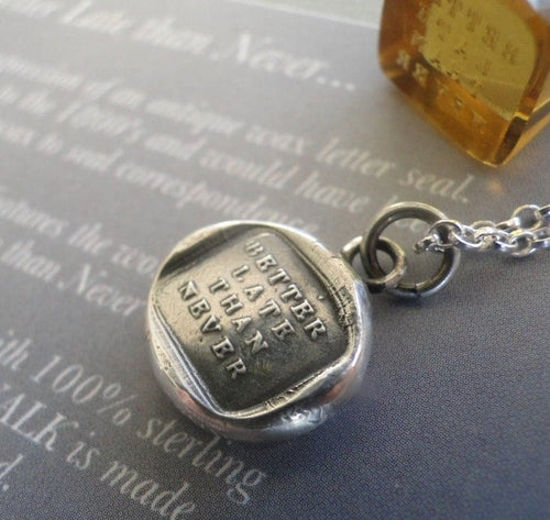 Better Late than never! antique wax letter seal pendant.