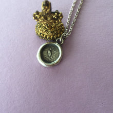 Load image into Gallery viewer, Dove of Peace pendant.  Dove with olive branch necklace. Sterling silver antique wax letter seal. Christian symbol.