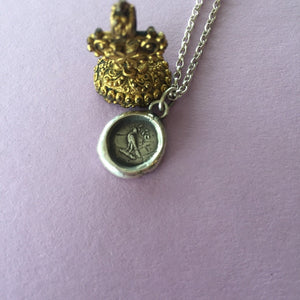 Dove of Peace pendant.  Dove with olive branch necklace. Sterling silver antique wax letter seal. Christian symbol.