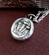 Load image into Gallery viewer, Crown, antique wax seal impression, sterling silver, choice of neck pieces.