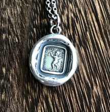 Load image into Gallery viewer, Silver cupid pendant, if I lose it I am lost.  antique wax letter seal. Romantic wax seal impression. Handmade cupid pendant.