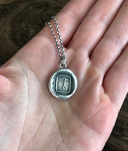 Silver cupid pendant, if I lose it I am lost.  antique wax letter seal. Romantic wax seal impression. Handmade cupid pendant.