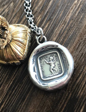 Load image into Gallery viewer, Silver cupid pendant, if I lose it I am lost.  antique wax letter seal. Romantic wax seal impression. Handmade cupid pendant.