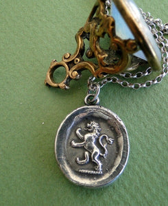 Large.......Valiant, Antique wax letter seal, Sterling silver, Lion emblem of courage,