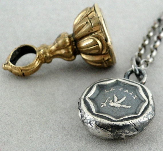 La Paix.....peace, antique wax seal, sterling silver, token, talisman, pendant