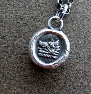 Wax Seal Pendant, sterling silver necklace, Bravery and Perseverance, Boars head ,  handmade jewelry, meaningful, good luck, amulet, pedant