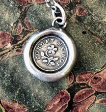 Load image into Gallery viewer, Forget me not, antique wax seal pendant, romantic, sterling silver impression of wax seal.
