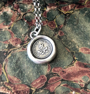 Forget me not, antique wax seal pendant, romantic, sterling silver impression of wax seal.