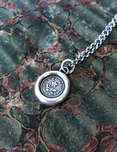 Load image into Gallery viewer, Forget me not, antique wax seal pendant, romantic, sterling silver impression of wax seal.