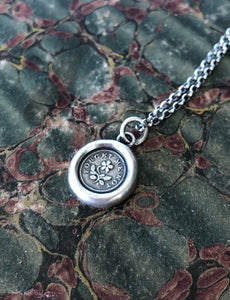 Forget me not, antique wax seal pendant, romantic, sterling silver impression of wax seal.
