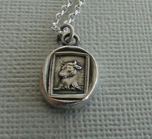 Load image into Gallery viewer, Bull… Valour, Bravery, and generosity. Sterling silver necklace, Antique wax  seal impression, handmade pendant, meaningful, mindful gift