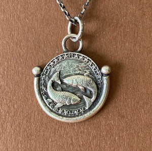 Pisces handmade sterling silver pendant. Zodiac sign coin necklace.