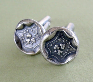 Erin Go Bragh... shield shape .... antique wax seal, sterling silver, Irish, Shamrock, Ireland Forever.