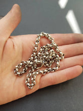 Load image into Gallery viewer, Heavy silver rolo chain. Solid silver statement chain. Luxe Victorian book chain collar.