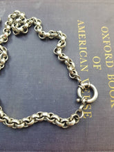 Load image into Gallery viewer, Heavy silver rolo chain. Solid silver statement chain. Luxe Victorian book chain collar.