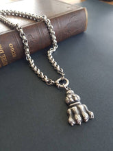 Load image into Gallery viewer, Heavy silver rolo chain. Solid silver statement chain. Luxe Victorian book chain collar.